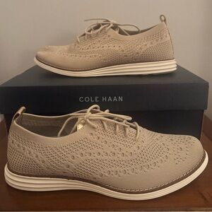 Cole Haan Womens Beige Knit Oxford Shoes